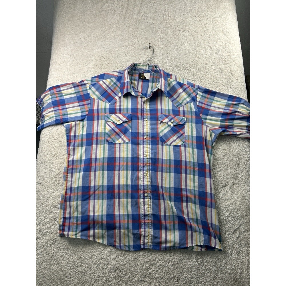 Vintage Saddle King Key‎ Pearl Snap Multicolored Short Sleeve Western Shirt